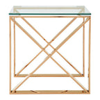 Clear Glass Square Side Table with Rose Gold Finish Legs