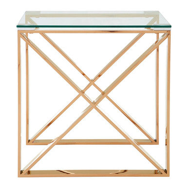 Clear Glass Square Side Table with Rose Gold Finish Legs