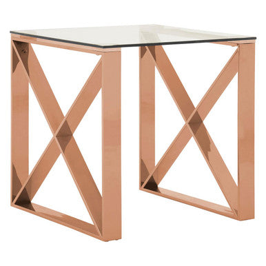 Clear Glass Square Side Table with Rose Gold Finish Legs