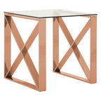 Clear Glass Square Side Table with Rose Gold Finish Legs