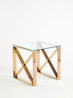 Clear Glass Square Side Table with Rose Gold Finish Legs