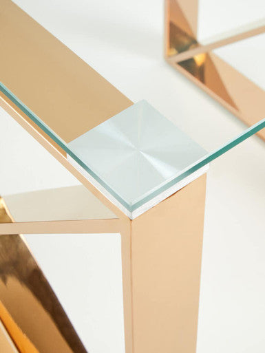 Clear Glass Square Side Table with Rose Gold Finish Legs