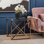 Clear Glass Square Side Table with Rose Gold Finish Legs