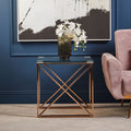 Clear Glass Square Side Table with Rose Gold Finish Legs