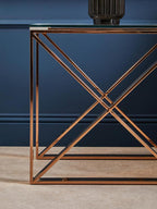 Clear Glass Square Side Table with Rose Gold Finish Legs