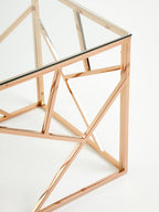 Clear Glass Square Side Table with Geometric Rose Gold Base