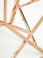 Clear Glass Square Side Table with Geometric Rose Gold Base