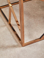 Clear Glass Square Side Table with Geometric Rose Gold Base