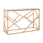 Clear Glass Console Table with Geometric Rose Gold Base