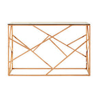 Clear Glass Console Table with Geometric Rose Gold Base