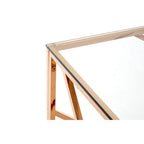 Clear Glass Console Table with Geometric Rose Gold Base