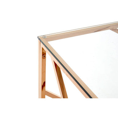 Clear Glass Console Table with Geometric Rose Gold Base