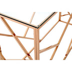 Clear Glass Console Table with Geometric Rose Gold Base