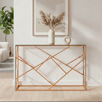 Clear Glass Console Table with Geometric Rose Gold Base