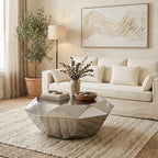 Silver Finish Coffee Table with Diamond Cut Design