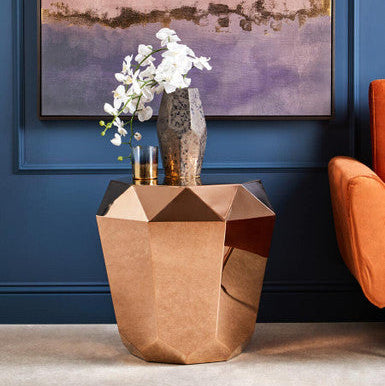 Rose Gold Finish Diamond Cut Side Table