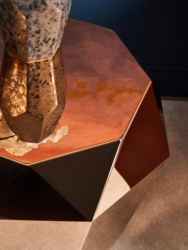 Rose Gold Finish Diamond Cut Side Table