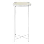 Silver Mirrored Glass Tall Side Table with Chrome Finish Legs