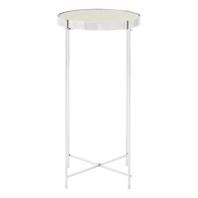 Silver Mirrored Glass Tall Side Table with Chrome Finish Legs