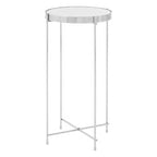 Silver Mirrored Glass Tall Side Table with Chrome Finish Legs
