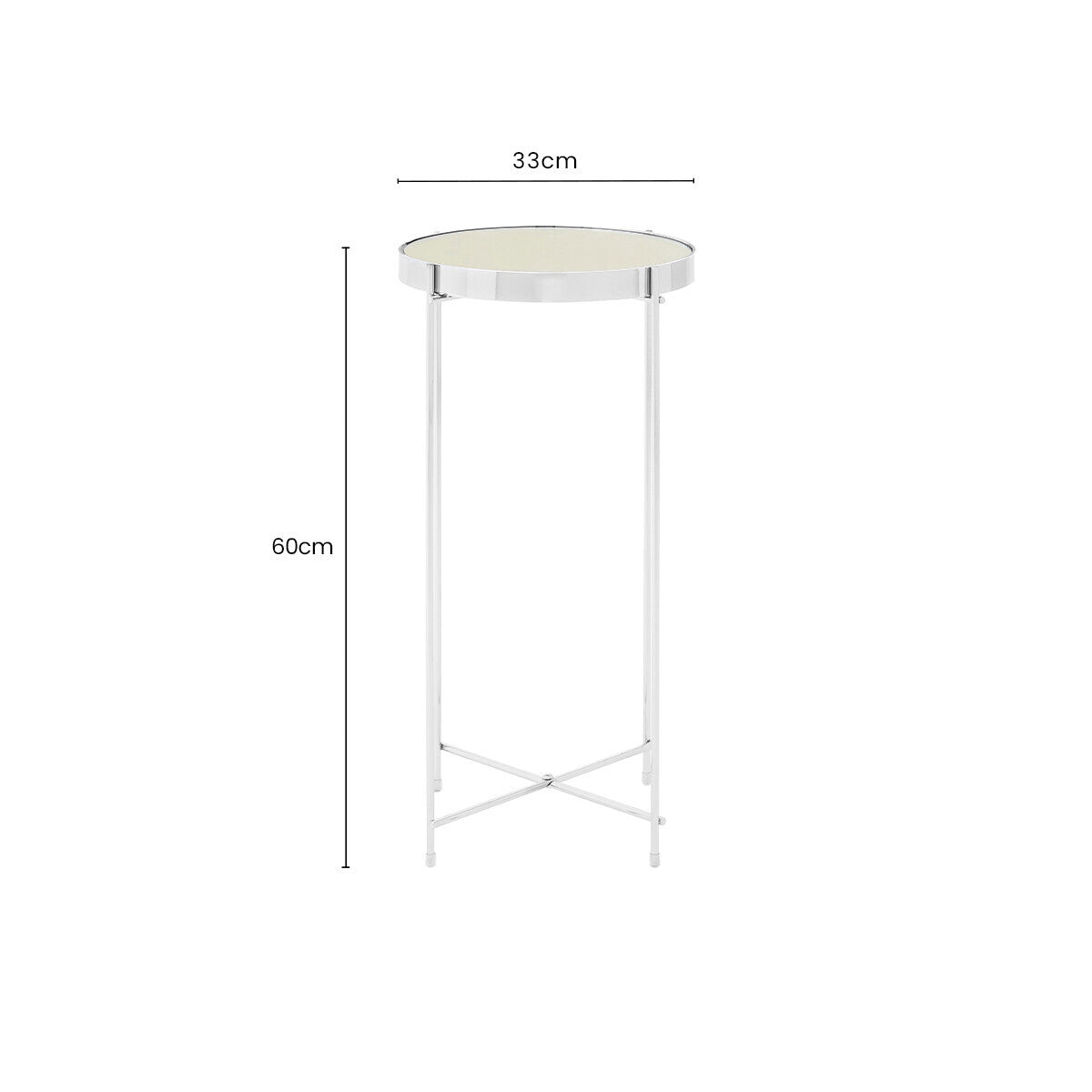 Silver Mirrored Glass Tall Side Table with Chrome Finish Legs