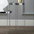 Silver Mirrored Glass Tall Side Table with Chrome Finish Legs