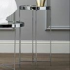 Silver Mirrored Glass Tall Side Table with Chrome Finish Legs