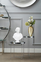Silver Mirrored Glass Tall Side Table with Chrome Finish Legs