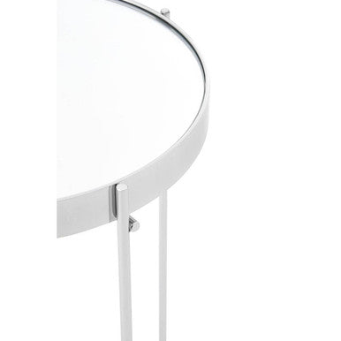 Silver Mirrored Glass Tall Side Table with Chrome Finish Legs