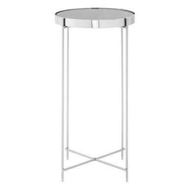 Grey Mirrored Glass Tall Side Table with Brushed Nickel Finish Legs