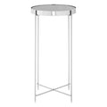 Grey Mirrored Glass Tall Side Table with Brushed Nickel Finish Legs