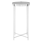 Grey Mirrored Glass Tall Side Table with Brushed Nickel Finish Legs