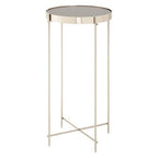 Grey Mirrored Glass Tall Side Table with Brushed Nickel Finish Legs