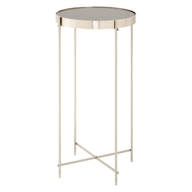 Grey Mirrored Glass Tall Side Table with Brushed Nickel Finish Legs