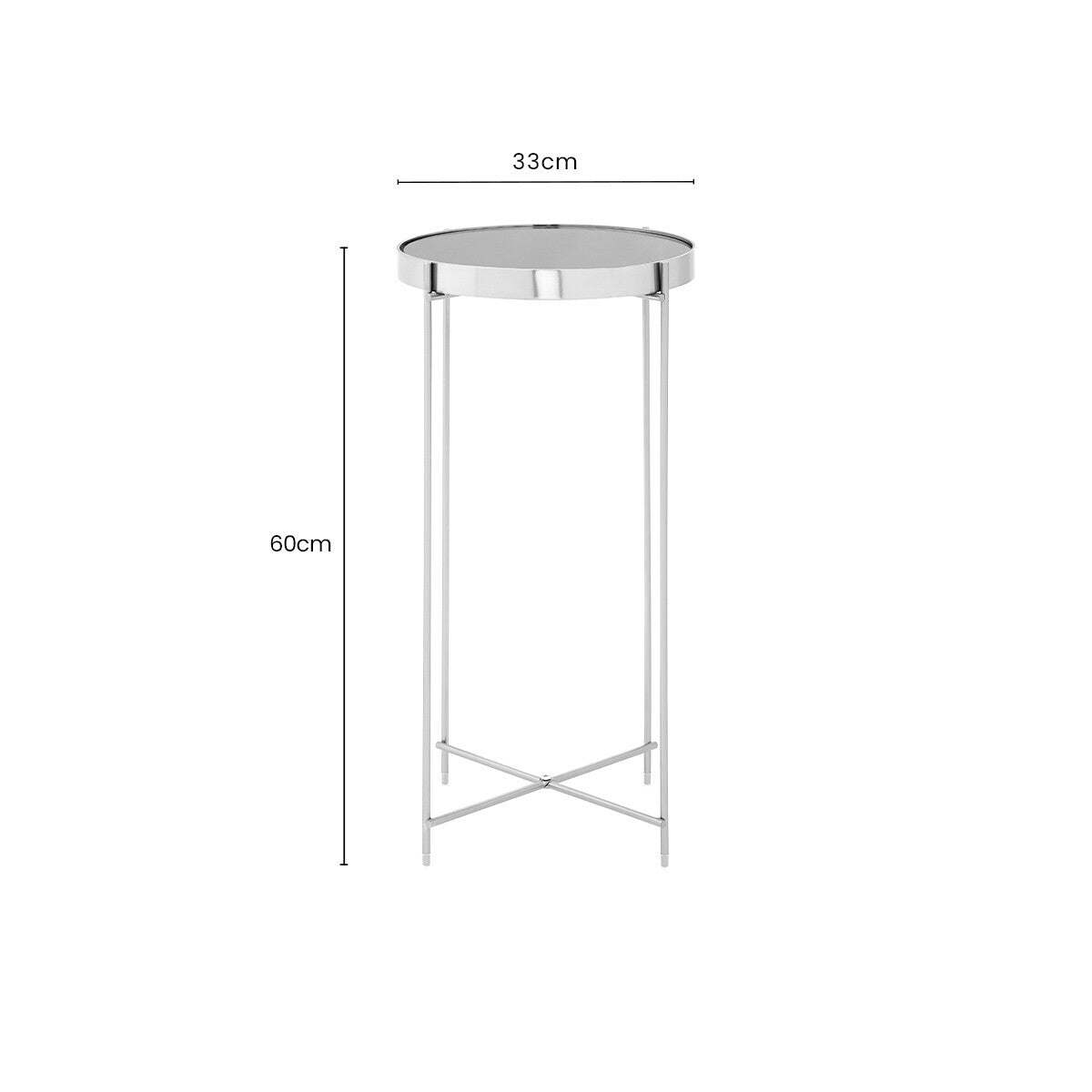 Grey Mirrored Glass Tall Side Table with Brushed Nickel Finish Legs