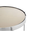Grey Mirrored Glass Tall Side Table with Brushed Nickel Finish Legs