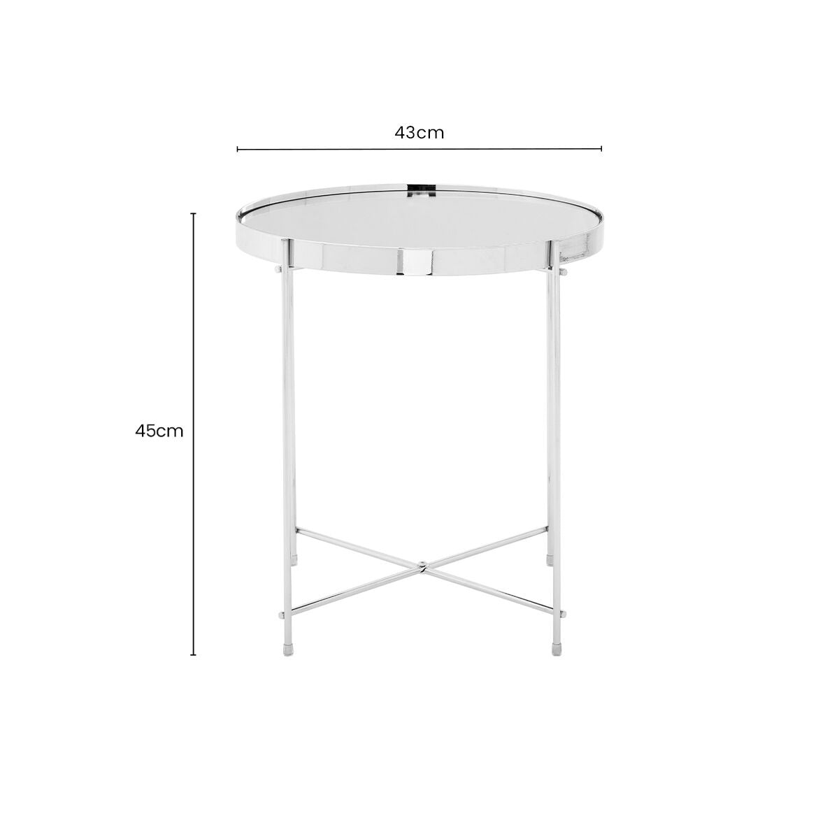 Silver Mirrored Glass Round Side Table with Chrome Finish Legs