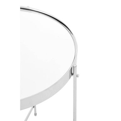 Silver Mirrored Glass Round Side Table with Chrome Finish Legs