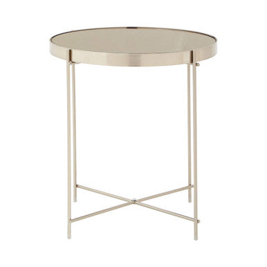 Grey Mirrored Glass Low Side Table with Brushed Nickel Finish Legs