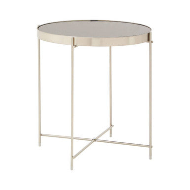 Grey Mirrored Glass Low Side Table with Brushed Nickel Finish Legs