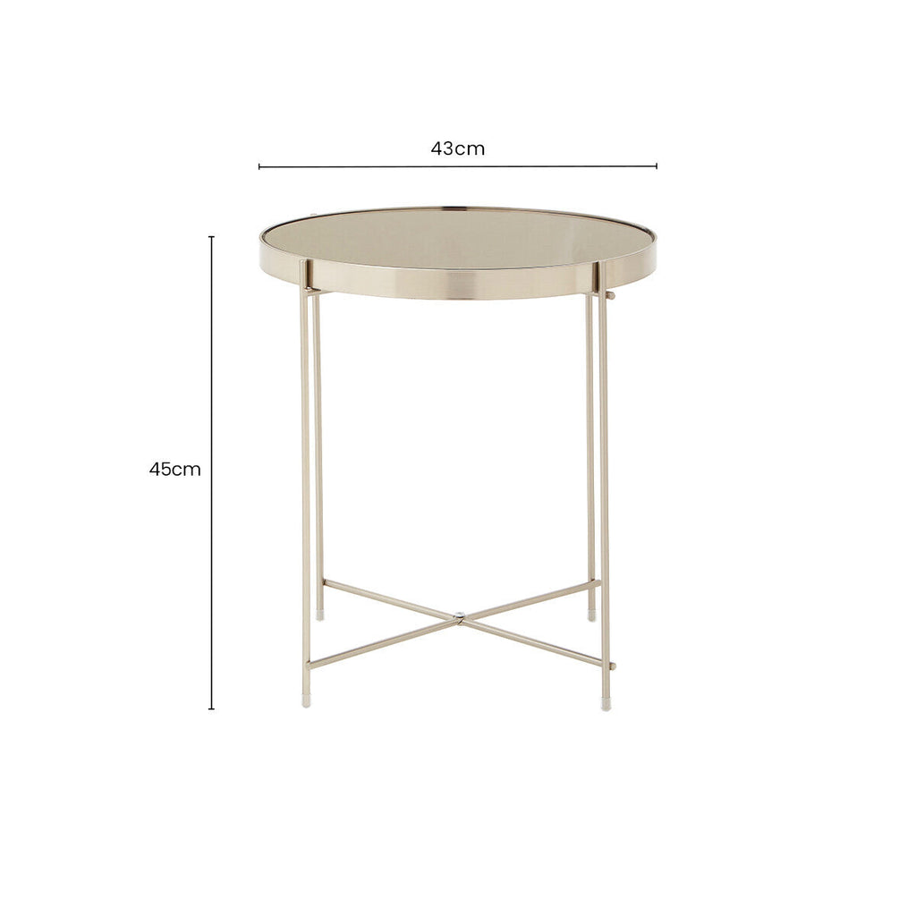 Grey Mirrored Glass Low Side Table with Brushed Nickel Finish Legs