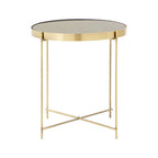 Black Mirrored Glass Low Side Table with Brushed Bronze Finish Legs