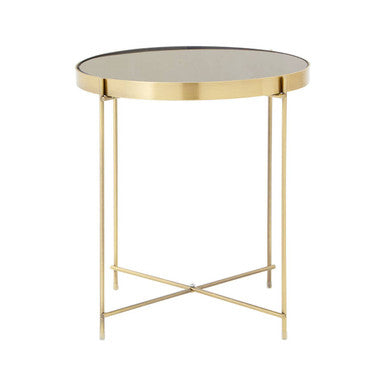 Black Mirrored Glass Low Side Table with Brushed Bronze Finish Legs