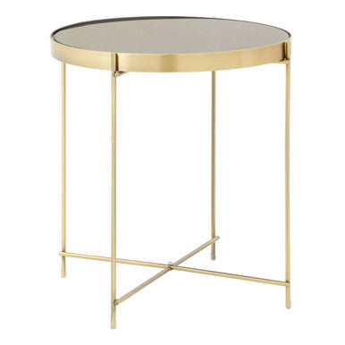 Black Mirrored Glass Low Side Table with Brushed Bronze Finish Legs