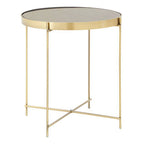 Black Mirrored Glass Low Side Table with Brushed Bronze Finish Legs