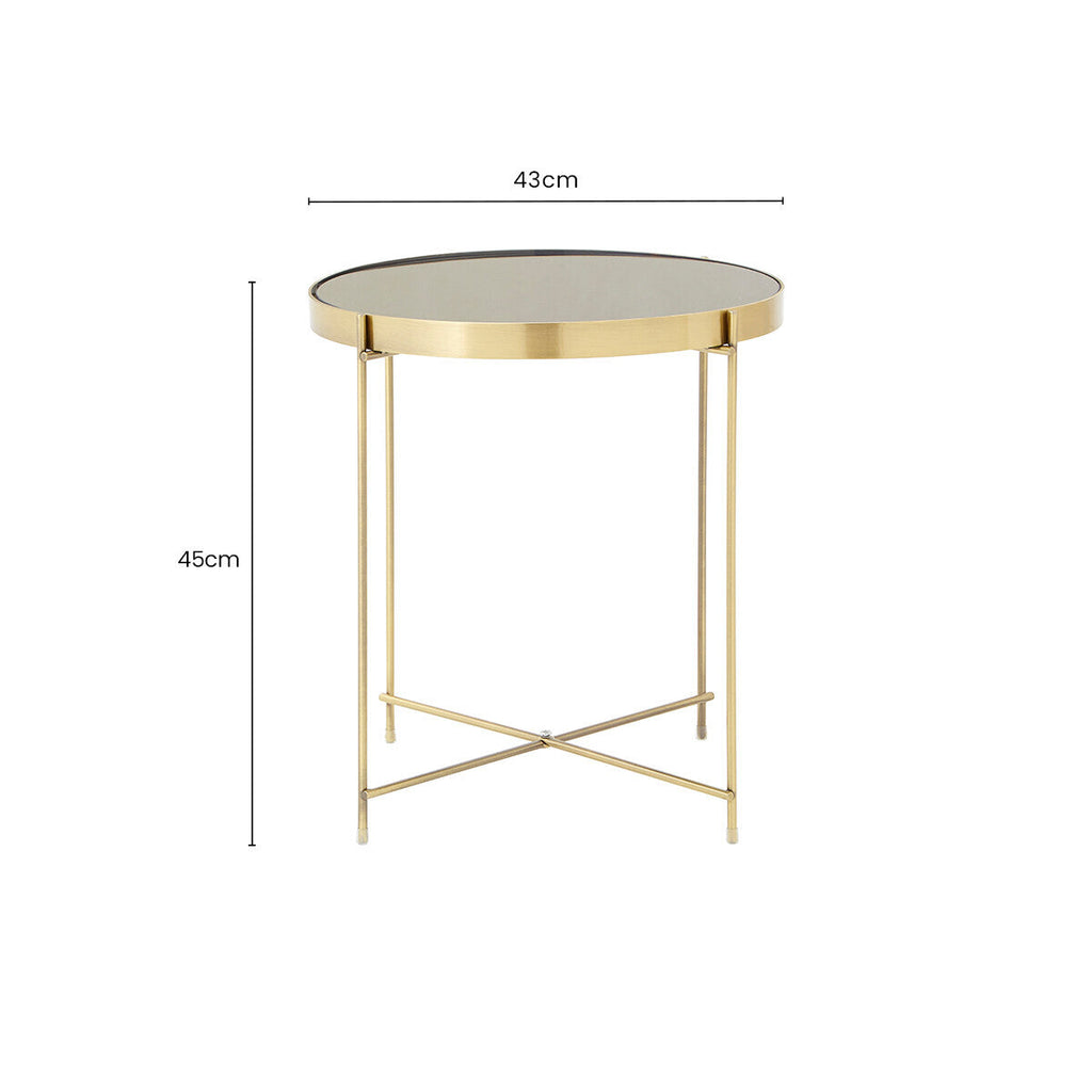 Black Mirrored Glass Low Side Table with Brushed Bronze Finish Legs