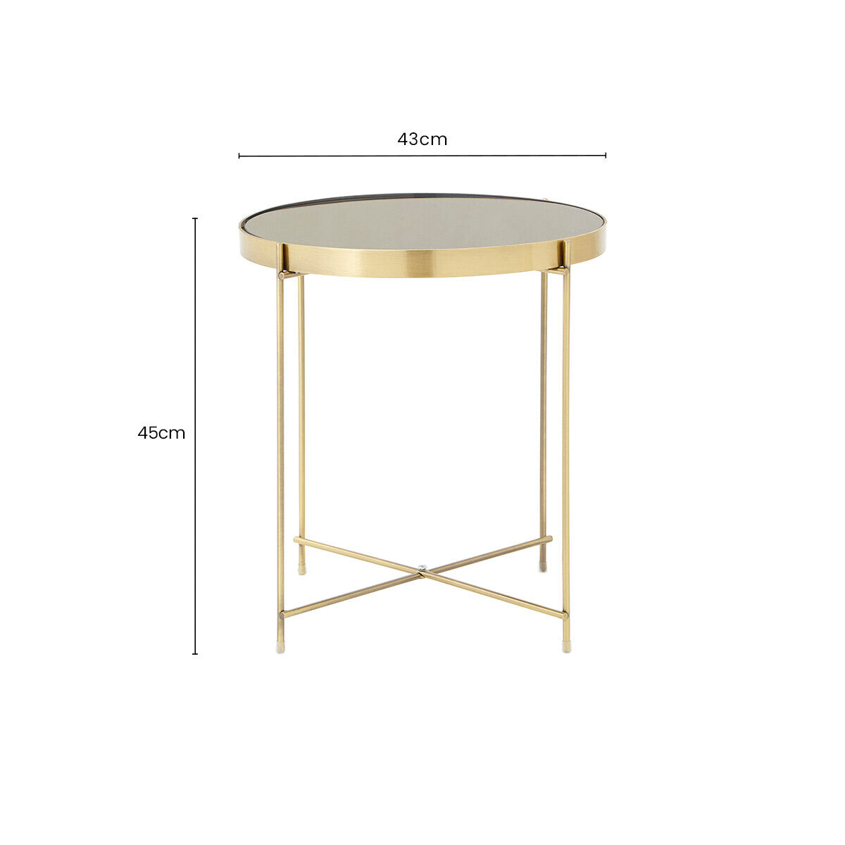 Black Mirrored Glass Low Side Table with Brushed Bronze Finish Legs