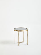 Black Mirrored Glass Low Side Table with Brushed Bronze Finish Legs