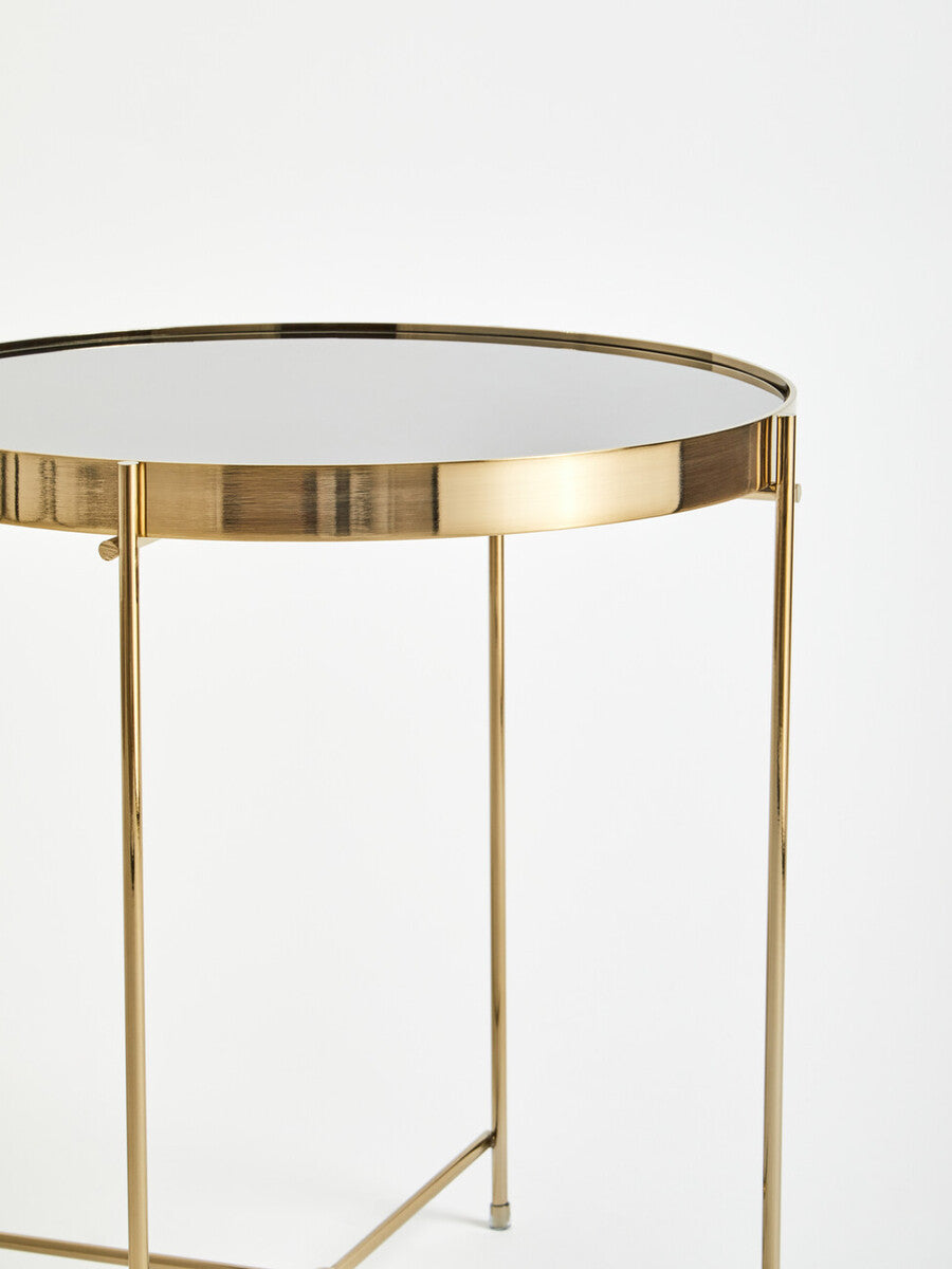 Black Mirrored Glass Low Side Table with Brushed Bronze Finish Legs