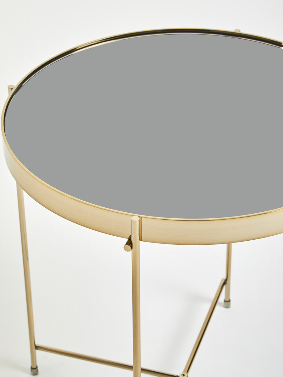 Black Mirrored Glass Low Side Table with Brushed Bronze Finish Legs